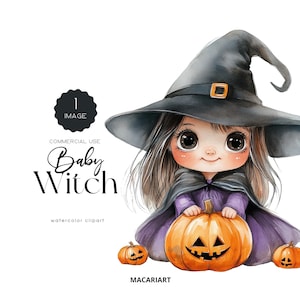 Niedliche Hexe Clipart Aquarell Halloween Clip Art Mystische Hexen Png Kürbis Herbst Herbst Oktober Halloween Dekor Digitaler Download