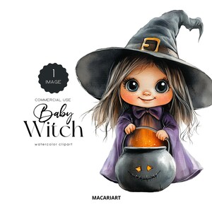 Cute Witch Clipart Watercolor Halloween Clip Art Mystical Witches Png Pumpkin Autumn Fall October Halloween Decor Digital Download