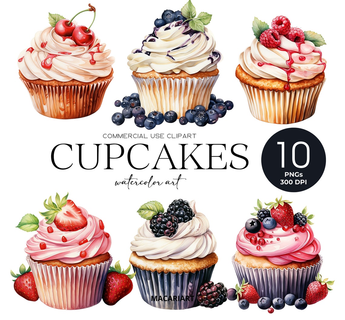 Fruit Cupcake Clipart Watercolor Cake Clipart Cupcake Png Dessert ...