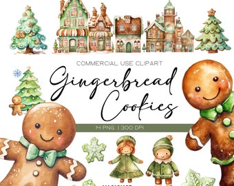 Cute Gingerbread Clipart Watercolor Gingerbread House Clipart Christmas Gingerbread Cookie PNG Holiday Clipart Winter Christmas Decor