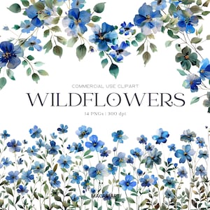 Blue Wildflowers Clipart Watercolor Dusty Blue Floral Clipart Blue Flower Png Digital Flowers Floral Frame Wildflowers Border Floral Wedding