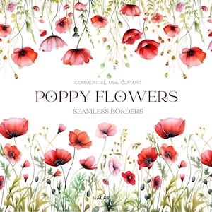 Bordures de coquelicots, clipart floral aquarelle bordures fleurs rouges, bordure transparente, clipart floral sauvage, clipart mariage, bordures florales numériques
