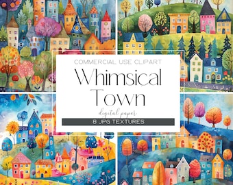Whimsical Town Paper Whimsical Backdrop Jpg Whimsical Streets Scenes Junk Journal Background Pictures Scrapbook City Digital Paper Wall Art