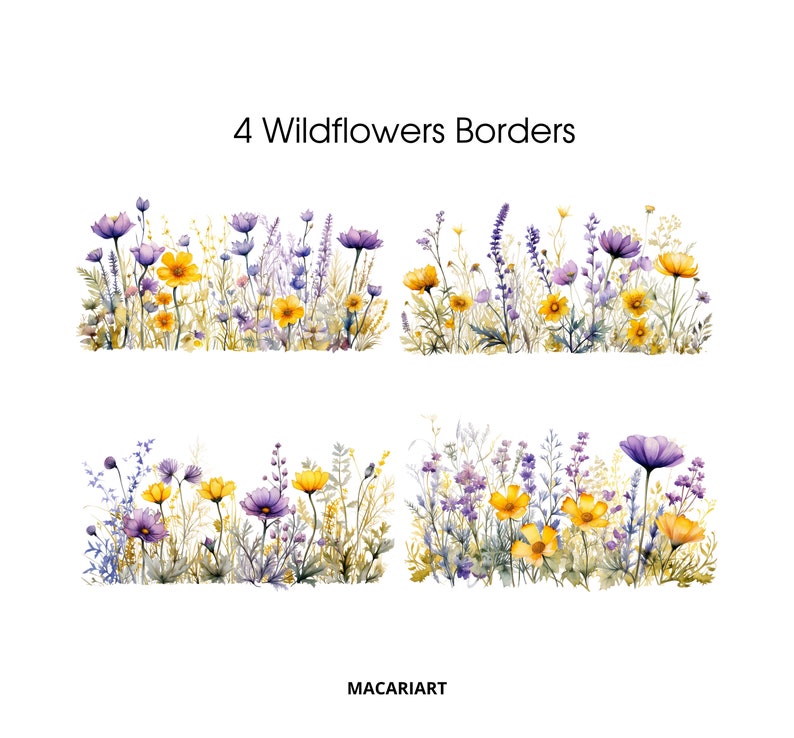 Wildflowers Borders Clipart Floral Watercolor Borders Flowers Seamless