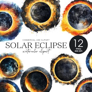 Zonsverduistering clipart astrologie hemelse png totale zonsverduistering 2024 png bundel eclipse aquarel Galaxy clipart commercieel gebruik