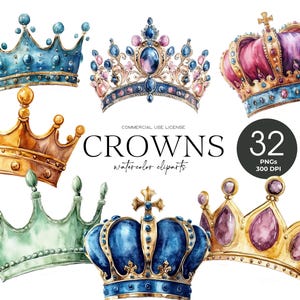 Kronen aquarel clip art prinses tiara's koning koningin prins prinses kroon koninklijke babyshower transparante png commercieel gebruik goud roze blauw