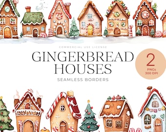 Christmas Gingerbread Houses Border Clipart, Watercolor Christmas Village Png, Christmas Home, Cosy Winter Border, Christmas Market Png