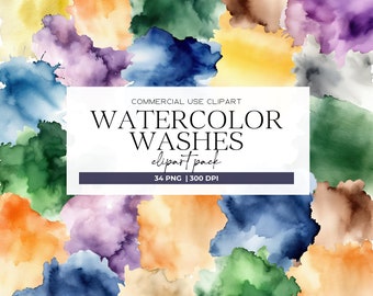 Watercolor Washes Clipart Background Texture Blush Watercolor Splash Brush Strokes Clipart Watercolor Background PNG Blue Green Orange Brown