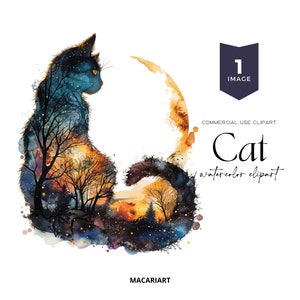 Clipart Silhouette chat chat mignon aquarelle Clipart chat noir chaton Clipart Clipart animaux amoureux des chats chat Png téléchargement numérique commercial