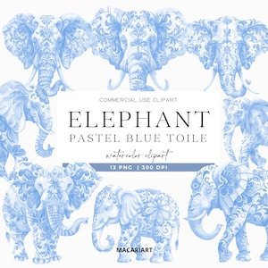 Toile Blue Elephant Clipart acquerello Chinoiserie Toile De Jouy Jungle Animals Safari Toile Blue Clipart Baby Shower Blue Elephant PNG