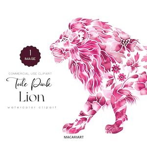Toile de lion rose Clipart aquarelle chinoiseries toile de jouy animaux de la jungle toile de safari rose clipart bébé rose lion rose fichier numérique PNG