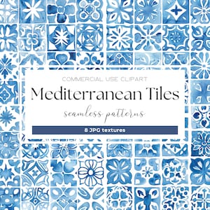 Mediterran Fliesen Aquarell Azulejo Keramikfliesen Blau Weiß Italienische Fliesenmuster Digitales Papier Italienische Hochzeit Junk Journal