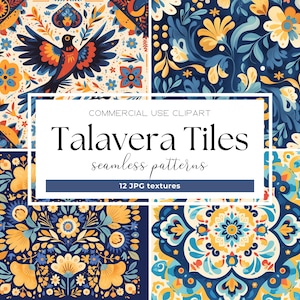 Mexican Talavera Tile, Home Decor Mosaic, Watercolor Colorful Tiles, Mexican Folk Art, Ceramic Tiles, Blue White Tile Pattern Digital Paper