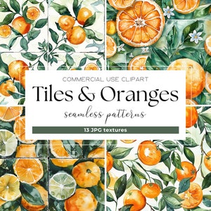Mediterrane tegel aquarel naadloze sinaasappels patroon Portugese azulejo keramische tegels groen wit oranje Italiaanse tegel citrus patroon jpeg