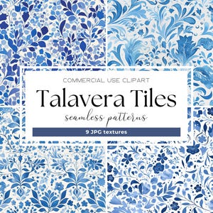 Mexican Talavera Tile, Home Decor Mosaic, Watercolor Colorful Tiles, Mexican Folk Art, Ceramic Tiles, Blue White Tile Pattern Digital Paper