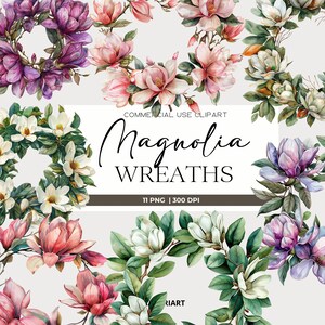 Magnolia corona acuarela clipart rosa floral boda clip arte romántico magnolia clipart floral acuarela elementos de diseño magnolia png