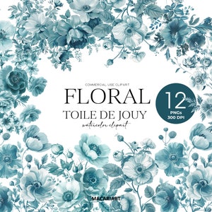 Floral Toile De Jouy Clipart Watercolor Toile Flowers Clipart Wedding Toile De Jouy Clipart Bridal Shower Png Border Chinoiserie Clipart