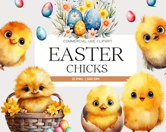 Easter Chick Clipart Cute Baby Chickens Easter Basket Clipart Easter Watercolor Png Easter Eggs Easter Chick PNG Card Making Scrapbook
