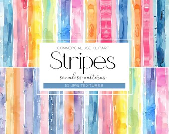 Watercolor Stripes Digital Paper Seamless Pattern Rainbow Pastel Digital Paper Scrapbooking Repeating Pattern Commercial Use Neutral Texture