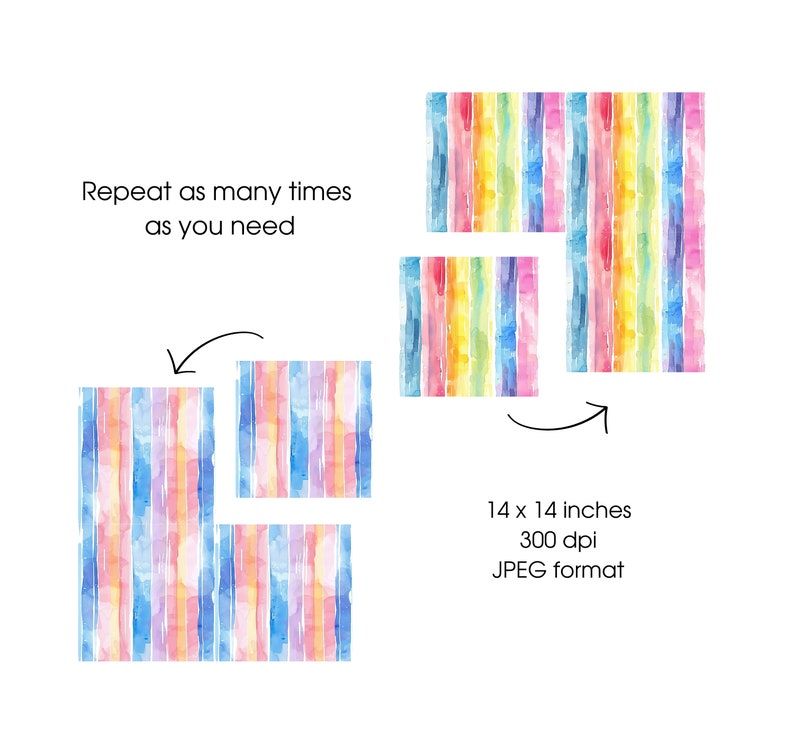 Watercolor Stripes Digital Paper Seamless Pattern Rainbow Pastel ...