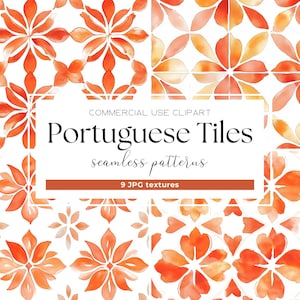Śródziemnomorskie płytki akwarelowe portugalskie płytki ceramiczne azulejo pomarańczowy biały włoski wzór płytek cyfrowy papier włoski dziennik ślubny