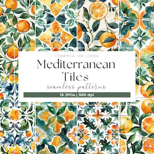 Mediteraner Kachel Musterdesign Aquarell Blau Weiße Fliesen Digitales Papier JPG Sich wiederholendes Muster Portugiese Azulejo Keramik Sommer Clipart