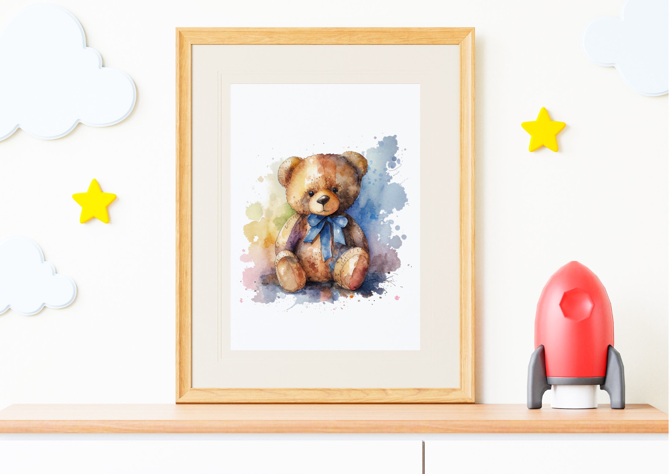 Teddy Bear Clipart Watercolor Bear Baby Shower Decor Watercolor Wall ...