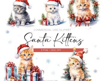 Christmas Kitten Clipart Christmas Cats Watercolor Clipart Bundle Christmas Cat Png Cute Kitten Png Clipart Christmas Decor Winter Clipart