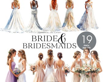 Aquarell Braut und Brautjungfer Clipart, Hochzeitstag PNG, Braut Png, Ehe Clipart, Hochzeitskleid Clipart, Trauzeugin, Beste Freunde