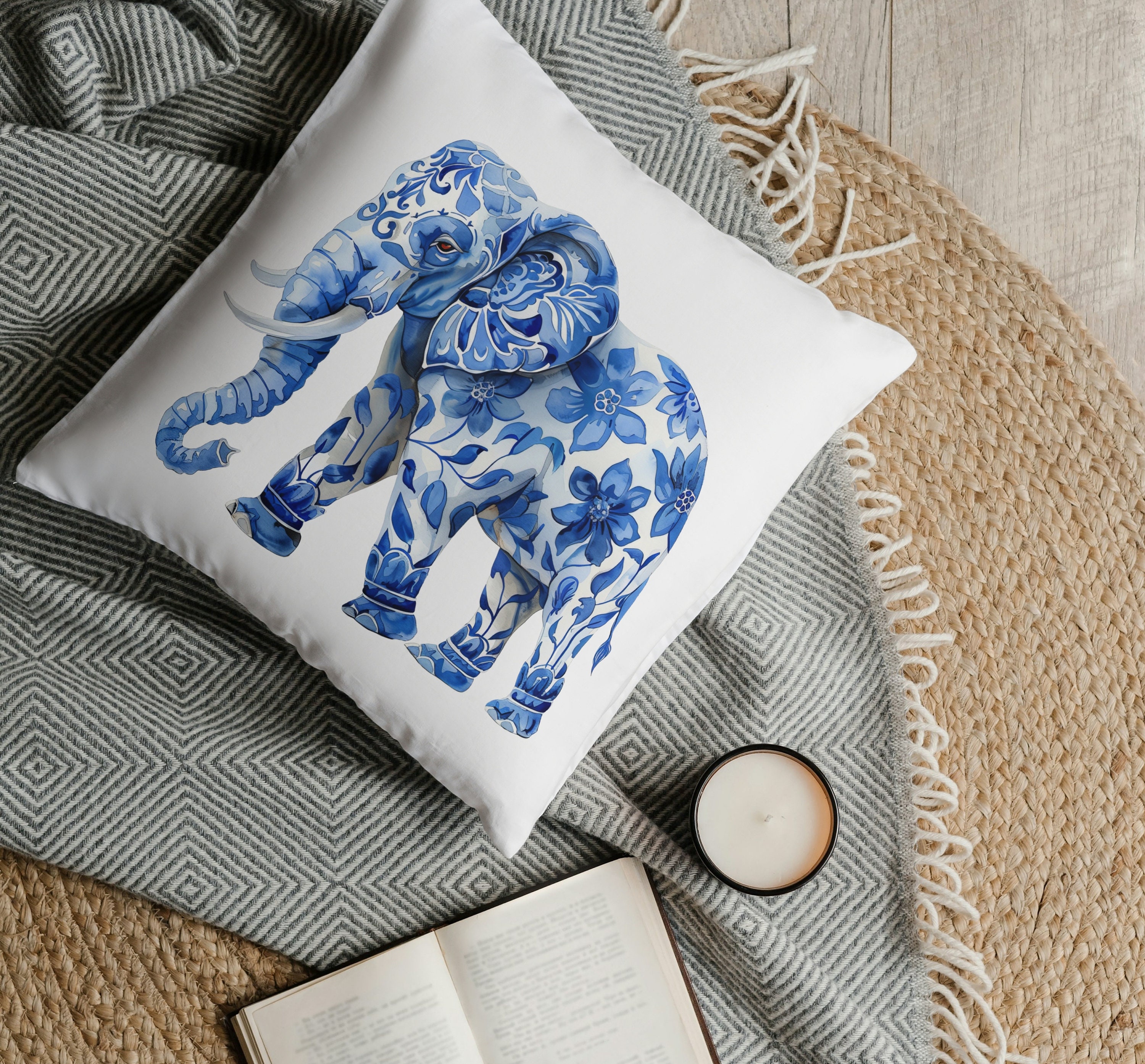 ◆BLUE ELEPHANT◆ ETTY tawnyolivegreen Vintage Ceramic Blue Elephant Figurine With Bow Tie Souvenir