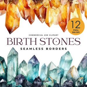 Birthstone Border Clipart, Aquarell-Edelstein-Grenze, Gold-Glitter-Rahmen, Ränder für Einladungen, Hochzeitsrand, Nahtloser Rand Kristall
