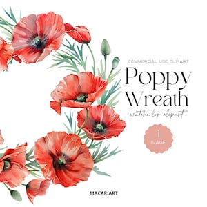 Couronne de coquelicot rouge Clipart aquarelle mariage floral rouge Clip Art Clipart coquelicot romantique été Floral aquarelle éléments de conception coquelicot Png