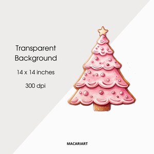 May include: Pink gingerbread Christmas tree cookie with white frosting and pink sprinkles. The cookie is 14 inches tall and 14 inches wide.