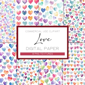 Valentine Hearts Seamless Digital Papers Watercolor Heart Backgrounds Love Clipart Valentine’s Day Digital Paper Hearts Patterns Valentines