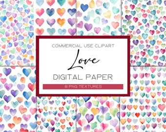 Valentine Hearts Seamless Digital Papers Watercolor Heart Backgrounds Love Clipart Valentine’s Day Digital Paper Hearts Patterns Valentines