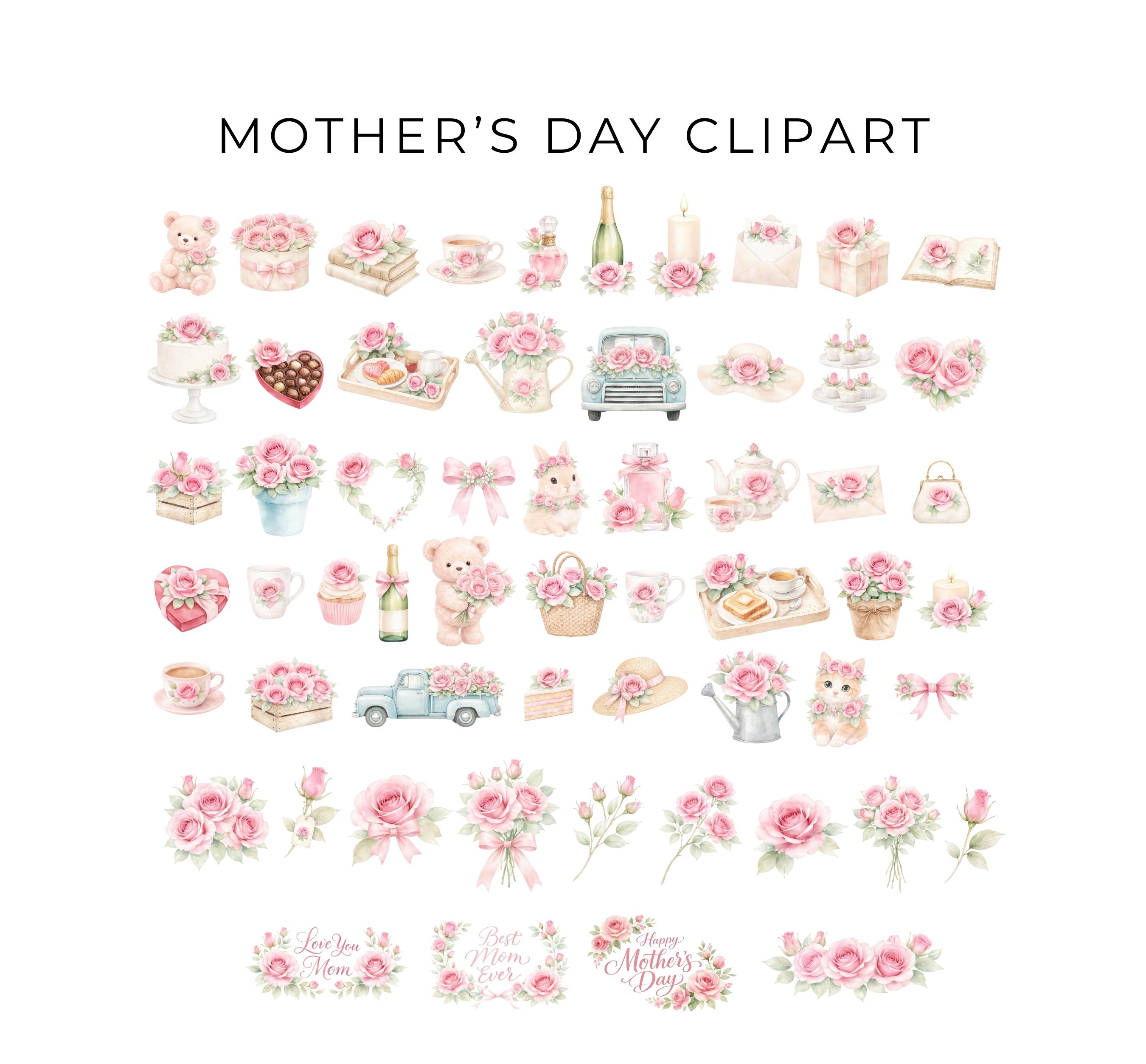 Mothers Day Clipart, Watercolor Pink Roses, Mom Card Illustrations ...