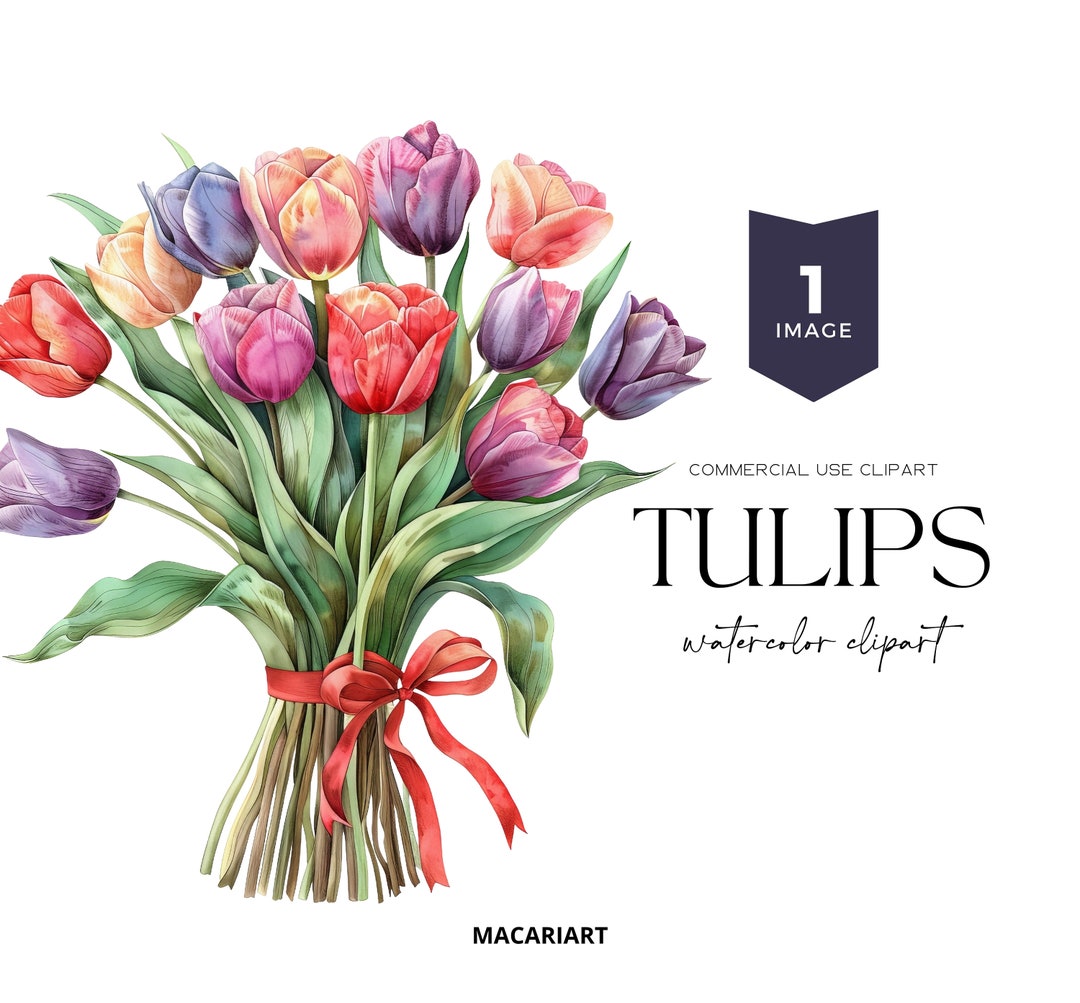 Watercolor Tulip Bouquet Clipart spring Tulips Floral Clipart ...