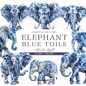 Toile blauwe olifant clipart aquarel chinoiserie toile de jouy jungle dieren safari toile blauwe clipart babyshower blauwe olifant png