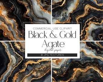 Black and Gold Agate Alcohol Ink Stone Textures Watercolor Geode PNG Agate Texture With Gold Veins Luxury Digital Background Geode Scrapbook