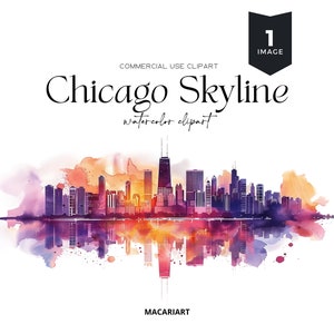 Acuarela Chicago Clipart Chicago Skyline USA Clipart Chicago Png Illinois Clipart Chicago City Digital Descargar Scrapbook Junk Journal