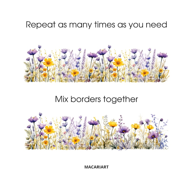 Wildflowers Borders Clipart Floral Watercolor Borders Flowers Seamless