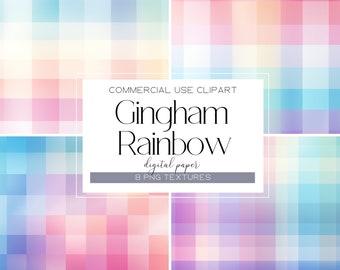 Gingham Rainbow Texture Clipart Check Pattern Backgrounds Rainbow Pastel Gingham Digital Paper Textures Neutral Textures Commercial Use