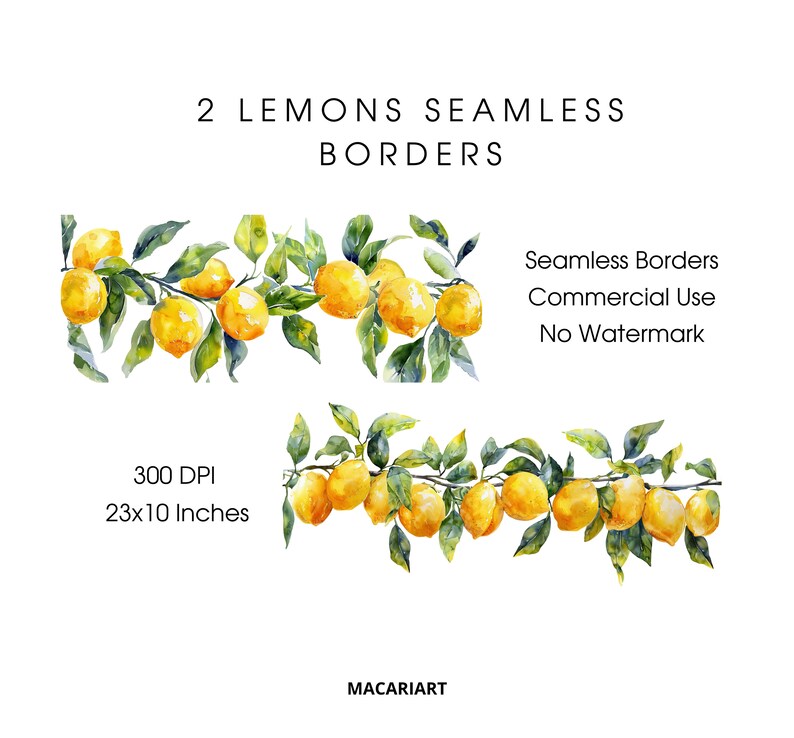Lemon Garland Clipart Watercolor Fruit Border Citrus Clipart Lemon ...