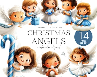 Christmas Angel Clipart, Watercolor Cute Angels, Christmas Graphics, Quirky Christmas, Festive Holidays Images