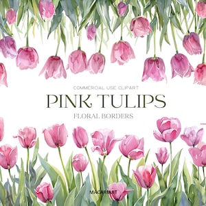 Watercolor Tulips Clipart Spring Flowers Pink Tulip Png Watercolor Flower Clipart Pink Spring Floral Clipart Wedding Invite Commercial Use