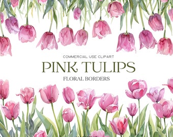 Watercolor Tulips Clipart Spring Flowers Pink Tulip Png Watercolor Flower Clipart Pink Spring Floral Clipart Wedding Invite Commercial Use