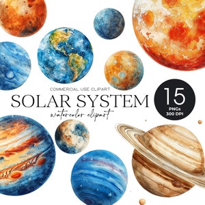 Pack de cliparts aquarelle système solaire planètes Png univers Clipart planètes galaxie Clipart Terre clipart espace Bundle aquarelle espace clipart