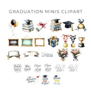 Preschool Graduation Clipart, Cute Kids Graduation PNG, Watercolor Graduation, Diploma Clipart, Graduation Hat, Elementary Graduation image 3