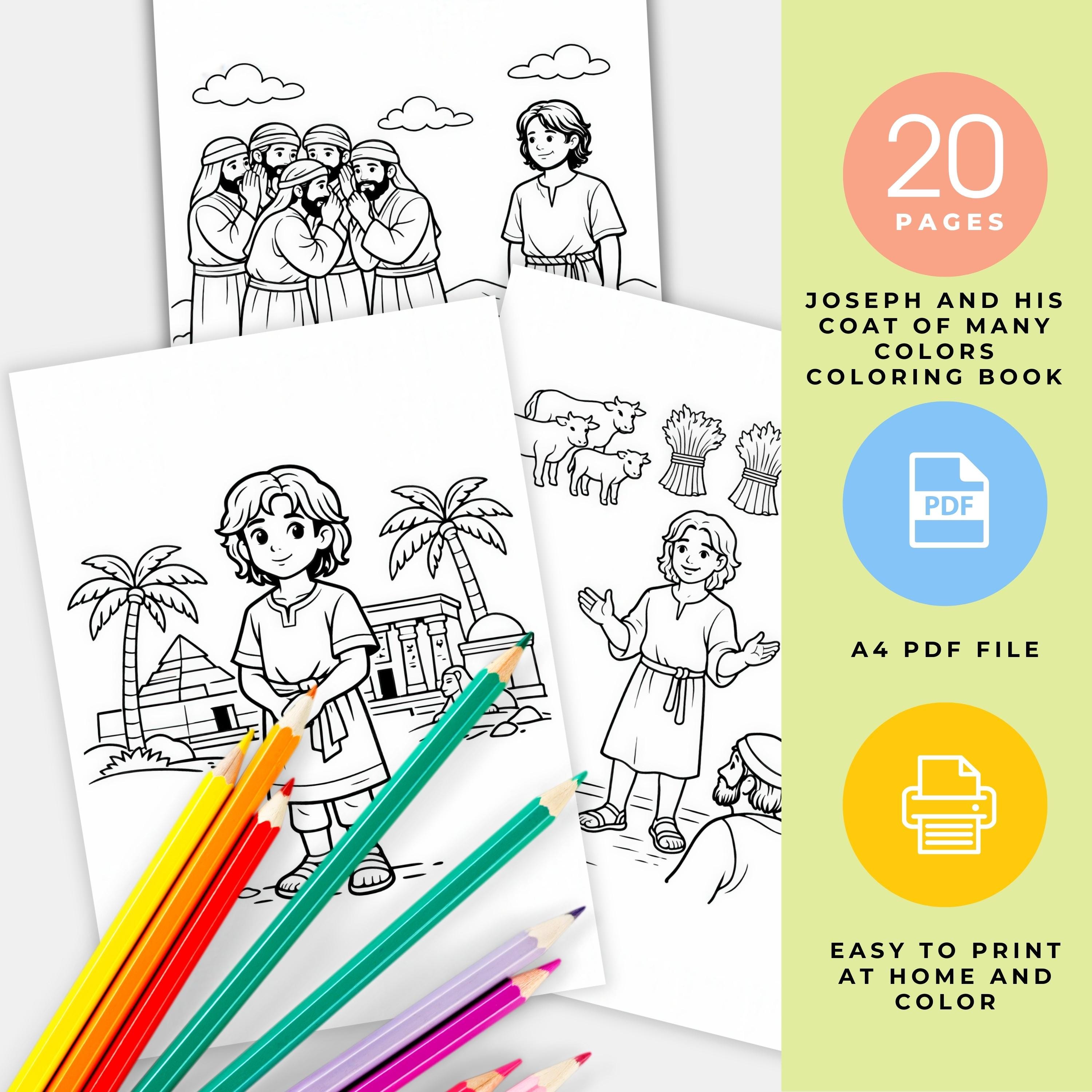 Joseph and His Coat of Many Colors Coloring Book, Rainbow Coat Bible ...