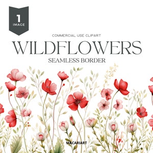 Wildblumen Rahmen Clipart Floral Aquarell Rahmen rote Blumen Nahtlose Rahmen Wildblumen Clipart  Hochzeitscliparts Rahmenrahmen Digital